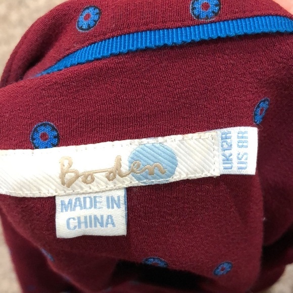 Boden Blouse Size US 8R Red Retro Floral Print Button Up Top - Picture 6 of 11